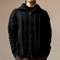 Weshallo Vente en gros Hiver Mode Cardigan en maille à col haut Personnalisé recadrée Pull en coton tricoté pour hommes avec double fermeture éclair