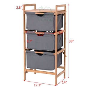 Free <b>Standing</b> 3 Tier Bathroom Bamboo <b>Laundry</b> Hamper - Product Image 1