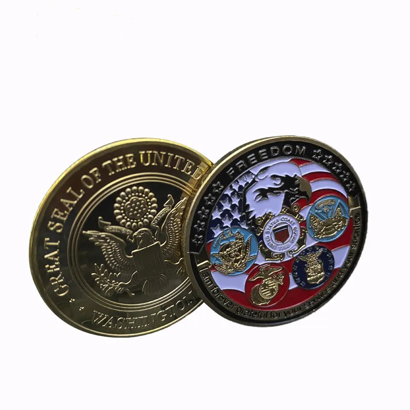 Promotional wholesale USA national defense challenge coin custom make gold plated eagle commemorative coin America enamel coins