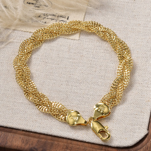 Pulsera Jubilee en oro de 18 quilates antideslustre, cadena plana tejida multicapa, pulseras de pareja hechas a mano. - Product Image 1