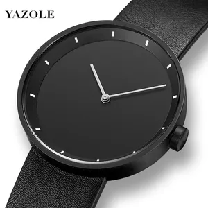 YAZOLE523新デザインブラックメンズクォーツ時計オリジナルPUレザーストラップ防水アナログディスプレイシンプルカジュアルrelogio musculio