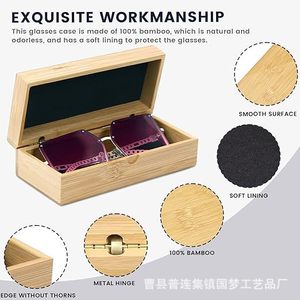 Estuche para gafas de bambú y madera, estuche para gafas de sol, caja de embalaje para gafas, estuche para gafas cuadrado de madera maciza con tapa abatible, de madera - Product Image 3