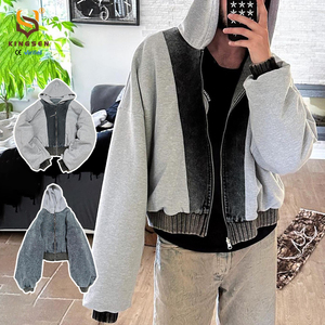 เสื้อฮู้ดซิปโอเวอร์ไซส์ทรงหลวมสำหรับผู้ชาย KINGSEN OEM ผ้าเฟรนช์เทอร์รี่ แต่งสีตัดกัน สไตล์สตรีทแวร์สำหรับฤดูใบไม้ร่วง แบบครอป - Product Image 3