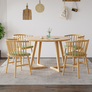 Nordic Solid Wood <b>Round</b> <b>Dining</b> <b>Table</b> <b>Set</b> With <b>4</b> Chairs Natural Color Modern Minimalist Style <b>For</b> <b>Dining</b> Room - Product Image 1