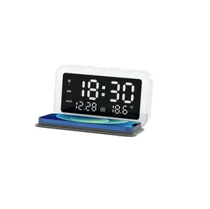 Беспроводное зарядное устройство с индикатором для часы 15 Вт Беспроводное зарядное устройство Будильник цифровой даты дисплей температуры 15 Вт беспроводной Дополнительный внешний аккумулятор
