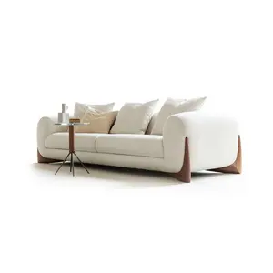 AOMISI rumah minimalis Italia, ruang tamu sofa bingkai kayu padat lilin putih kaki kayu modern ringan mewah sofa beludru rumah tangga