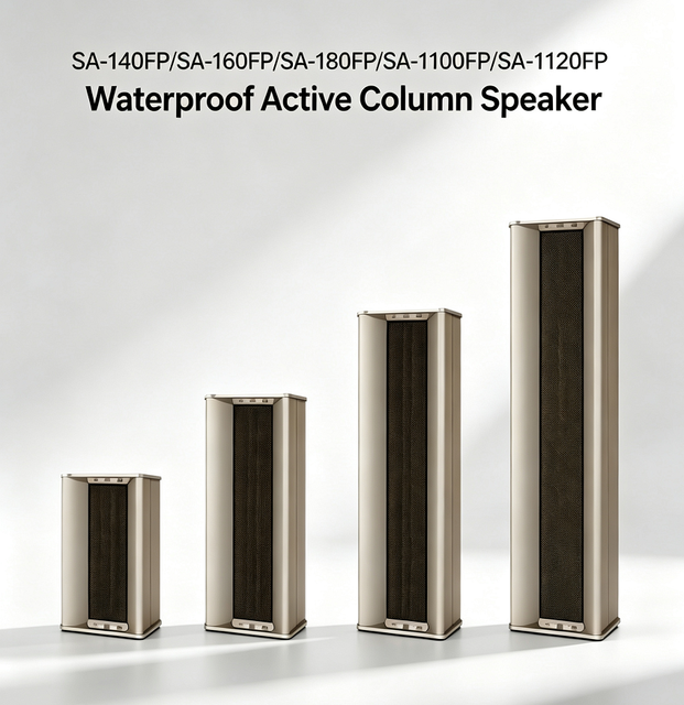 Active Waterproof Aluminum Column Speaker RCA Input Multi Power Adjustable Bracket Outdoor PA Loudspeaker for Open-Air Broadcast