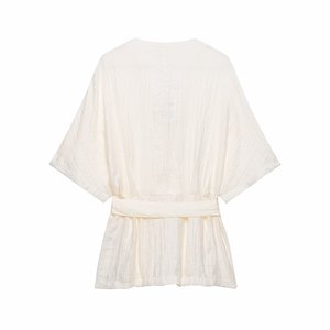 Conjunto de Camisa con Cinturón y Pantalones Anchos Plisados para <span class=keywords><strong>Mujer</strong></span>, Modelo 2026, Traje de Oficina de Dos Piezas con Detalle en la Cintura, Fabricación OEM - Product Image 3
