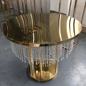 ROCAN-Table <span class=keywords><strong>ronde</strong></span> à gâteau en cristal doré avec lumière LED, support à gâteau bon marché, table de réception de mariage - Product Image 1