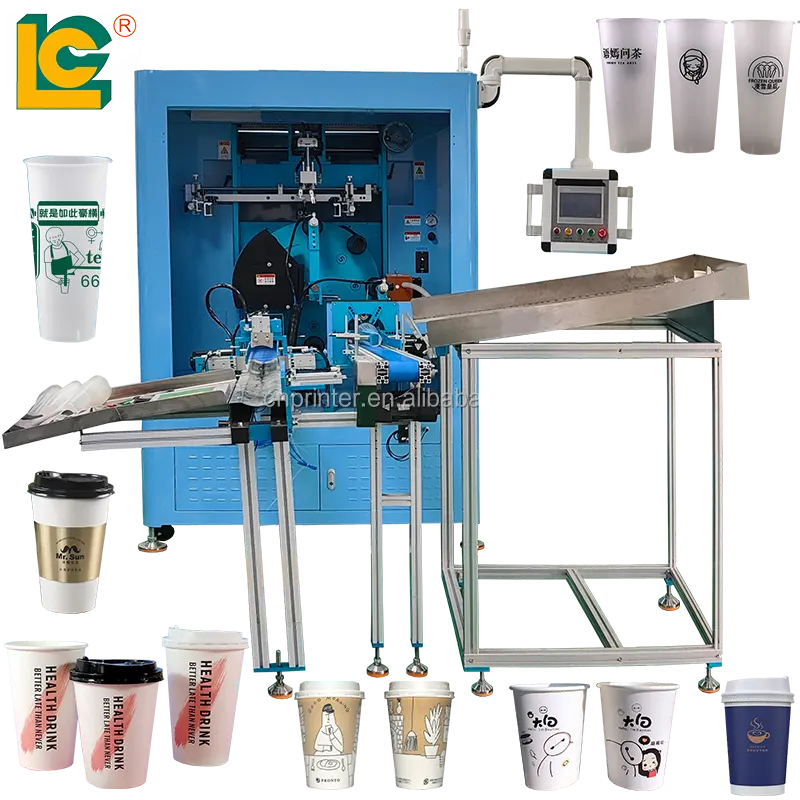 4500pcs per hour Fully automatic disposable plastic PP cup paper cup cylindrical screen printing machine printers