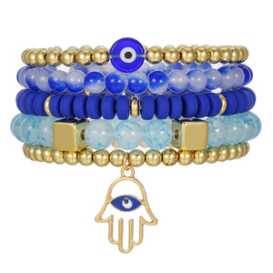 Fashion Beaded <b>Bracelet</b> Set Blue Gradient Glass <b>Beads</b> With Evil Eye Charm For Women And <b>Men</b> Summer 2025 Stackable Jewelry - Product Image 5