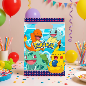 Sacs cadeaux en plastique pour fête Pokémon, 16.2x23.4cm, 8 pièces, emballage cadeau d'anniversaire imprimé en 4 couleurs pour les âges 2-4 ans - Product Image 1