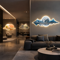 Décoration Murale LED Paysage Montagne et Lune, Lumière Scénique en Cristal pour Salon, Hall d'Hôtel, Bureau, Réception Intérieure