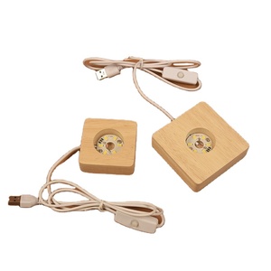 Base de Madera Cuadrada con Luz LED, Base de Luz LED de Madera Natural con USB para Luz Nocturna, Soporte de Resina de Cristal - Product Image 4