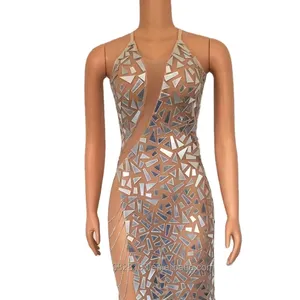 Neck sequins beaded gold stage bar business performance nightclub Annual Meeting Singer movie birthday costume
