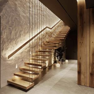 Elegantes <span class=keywords><strong>escaleras</strong></span> en voladizo Escalera recta Escalera a medida con peldaño de madera maciza a precio mayorista Materiales de núcleo duraderos - Product Image 4