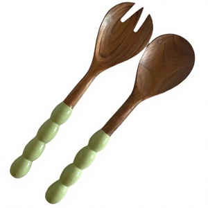 Ensemble d'ustensiles élégants en bois faits à la main pour salade, service de table, cuisine domestique, écologique, style américain, compatible lave-vaisselle et micro-ondes - Product Image 1