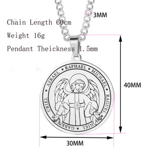 Hiphop Hommes Femmes Ton Argent Cadeau En Acier Inoxydable Religion Sept Archanges Ailes D'<span class=keywords><strong>ange</strong></span> Pendentif Rond Bijoux Collier - Product Image 4