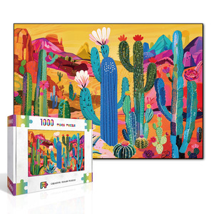 Puzzle néon Cactus du désert, puzzle artistique paysager tropical bohème avec succulentes, avec lettres au dos, jouet anti-stress pour adultes - Product Image 2
