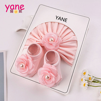 Conjuntos de Gorro y Calcetines para Bebé al por Mayor, de Algodón Peinado con Flores y Perlas, Personalizados para Recién Nacidos