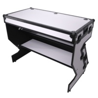 Table de DJ, table de son, flight case portable avec poignées et roulettes, finition noir et blanc