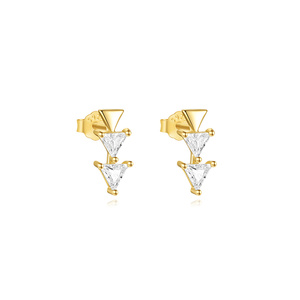 Boucles d'oreilles pendantes géométriques minimalistes CANNER avec nœud à longues pampilles et croix en zircon pour femme - Product Image 5