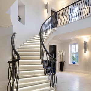 Luces led <span class=keywords><strong>de</strong></span> interior <span class=keywords><strong>de</strong></span> estilo francés, escalones <span class=keywords><strong>de</strong></span> madera maciza, Rayo <span class=keywords><strong>de</strong></span> acero curvo, <span class=keywords><strong>escaleras</strong></span> con barandilla <span class=keywords><strong>de</strong></span> <span class=keywords><strong>hierro</strong></span> forjado, precio <span class=keywords><strong>de</strong></span> fábrica - Product Image 2