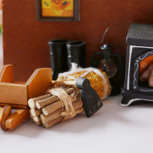 BTXIXI mini chimenea iluminable, leña, bolsa de paja, azada, carrito de madera, zapatos de goma, modelo de muebles - Product Image 2
