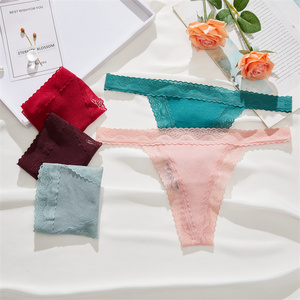 FINETOO barato Venta caliente mujeres Sexy hielo seda encaje Correa tangas G-string bragas Sexy chica <span class=keywords><strong>calzoncillos</strong></span> Low-rise T-back ropa interior - Product Image 1