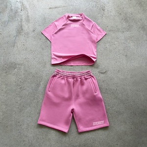 Ensemble de jogging deux pièces personnalisé pour homme : short et t-shirt, survêtement uni vierge 100 % coton - Product Image 3