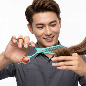 Tijeras Profesionales para Adelgazar el Cabello, Hoja de Acero Inoxidable, 30 Dientes, Mango Mediano, para Diestros, Punta Redonda, 6CR13, para Salón de Belleza - Product Image 4