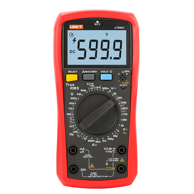 UNI-T UT890C AC DC 20A 1000V 6000 Counts RMS Digital Multimeters LCD Display Voltage Current Resistance Multimeter Digital