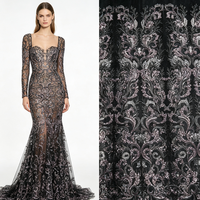 Schwer Pailletten-Bestickter Lavendel Blumen-Botanik Strass Tüll Spitzenstoff für Braut Quinceanera Hochzeitskleid Couture