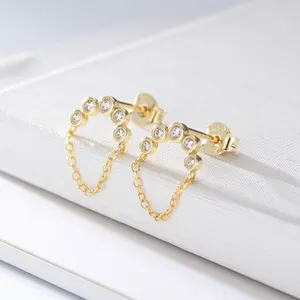 Peishang 925 Sterling Silver Cosmic Chain studs in 14k gold plated earrings