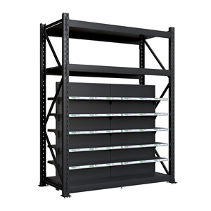 Étagères de supermarché modernes bicolores en promotion – Présentoir métallique bleu et blanc avec barrières de protection pour magasins de proximité - Product Image 4