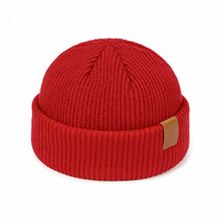 Bonnet en tricot à revers court avec logo en cuir personnalisé, style streetwear, bonnet de pêcheur d'hiver pour femmes et hommes