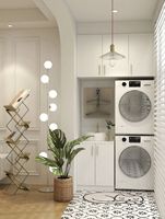 Armoire à linge moderne minimaliste en bois massif, machine à laver, sèche-linge, haute durabilité, sur mesure