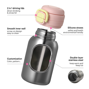 ขวดน้ำกีฬาสำหรับเด็ก12ออนซ์ขวดน้ำสุญญากาศผนังสองชั้นสแตนเลสหุ้มฉนวนปราศจากสาร BPA สำหรับ<span class=keywords><strong>โรงเรียน</strong></span>พร้อมฝาปิดกันรั่ว - Product Image 3