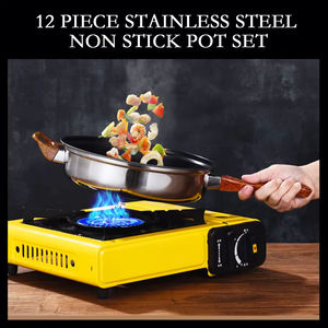 Stock Factory 12-Piece Modern Stainless Steel <b>Cookware</b> Set with Glass Lid Oven Safe & Dishwasher Safe - Product Image 3