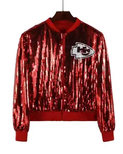 High street red sequin jacket sports baseball uniform 2024 fall winter jersey jackets coats women clothes