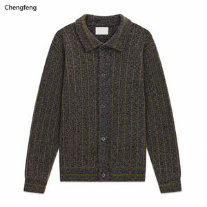 Chemise en tricot à rayures rétro pour <span class=keywords><strong>homme</strong></span>, veste à manches longues, col boutonné, <span class=keywords><strong>surchemise</strong></span> décontractée, pull pour <span class=keywords><strong>homme</strong></span>, vente en gros, logo personnalisé - Product Image 3