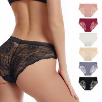 Braguitas sin costuras de seda helada al por mayor para mujer, bragas de encaje hueco estilo europeo, ropa interior invisible con entrepierna de algodón