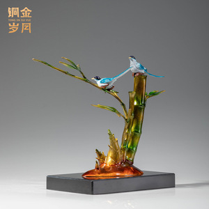 <b>Copper</b> And Gold Years Bamboo <b>Copper</b> Ornament With Birds <b>Table</b> Decor For Living Room Office Housewarming Gift - Product Image 4