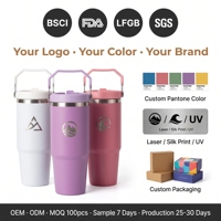 Tumbler Vakum Stainless Steel Dinding Ganda 30oz Grosir dengan Gagang dan Sedotan, Tutup Sedotan Lipat Anti Bocor, Mug Kopi untuk Perjalanan
