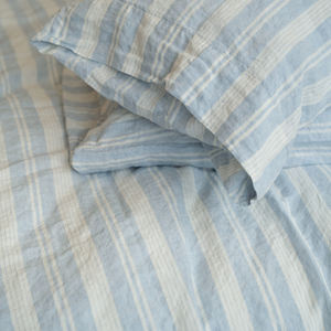 ชุดเครื่องนอนผ้าลินินธรรมชาติ ชุดผ้านวมพร้อมปลอกหมอน ชุดผ้าปูที่นอนเพื่อสุขภาพ ลายทาง - Product Image 5