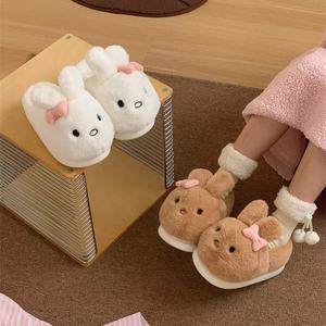 XIXITIAO Pantuflas de Conejo de Orejas Largas con Lazo para Mujer, Pantuflas de Casa de Felpa Cálidas para Invierno, Antideslizantes y Acogedoras para Interiores - Product Image 5