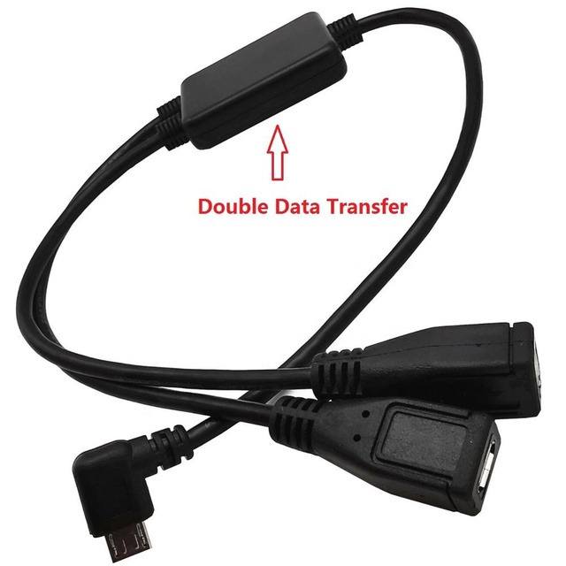 1 in 2 Out Double Micro USB Y Splitter Cable With Built in Chip