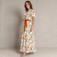 Robe longue décontractée Joydressing pour femme, imprimé cachemire, col carré, manches courtes, taille smockée, pour la vente en gros aux boutiques