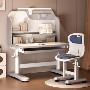 Table d'étude ergonomique pour enfants avec étagères, <span class=keywords><strong>bureau</strong></span> d'école réglable en hauteur et ensemble de chaises, bureaux d'étude à domicile pour étudiants - Product Image 1