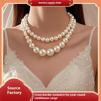 Collier Rétro Perlé pour Femme, Charme Européen Américain, Ras-du-Cou Court en Fausses Perles Rondes Blanches, Bijou de Mariée Superposé Tendance